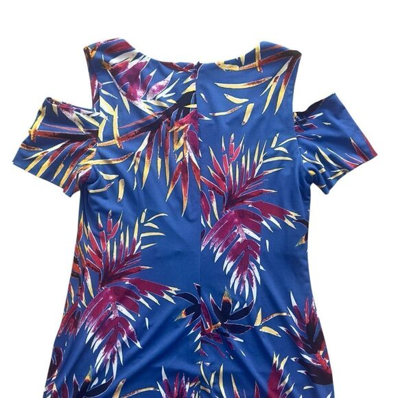 Calvin Klein Tropical Blue and Purple Cold Shoulder Dress Size 6 - Picture 4 of 14
